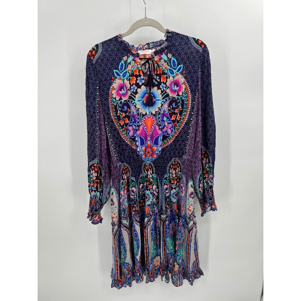 Johnny Was Boho Paisley Tassel-Tie Smocked Waist Dress - Size L